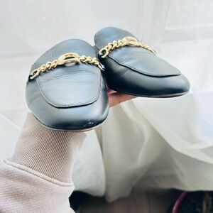 Coach Black Mules with Gold Chain